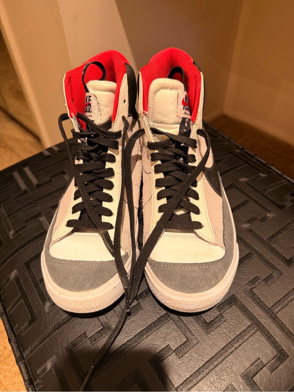 Nike Kids High-Top Sneakers in White, Gray & Red